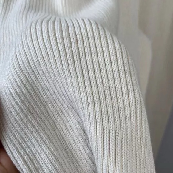 Eloquii Beige Long Sleeve Button Front Ribbed Sweater Knit Jumpsuit - Picture 6 of 12